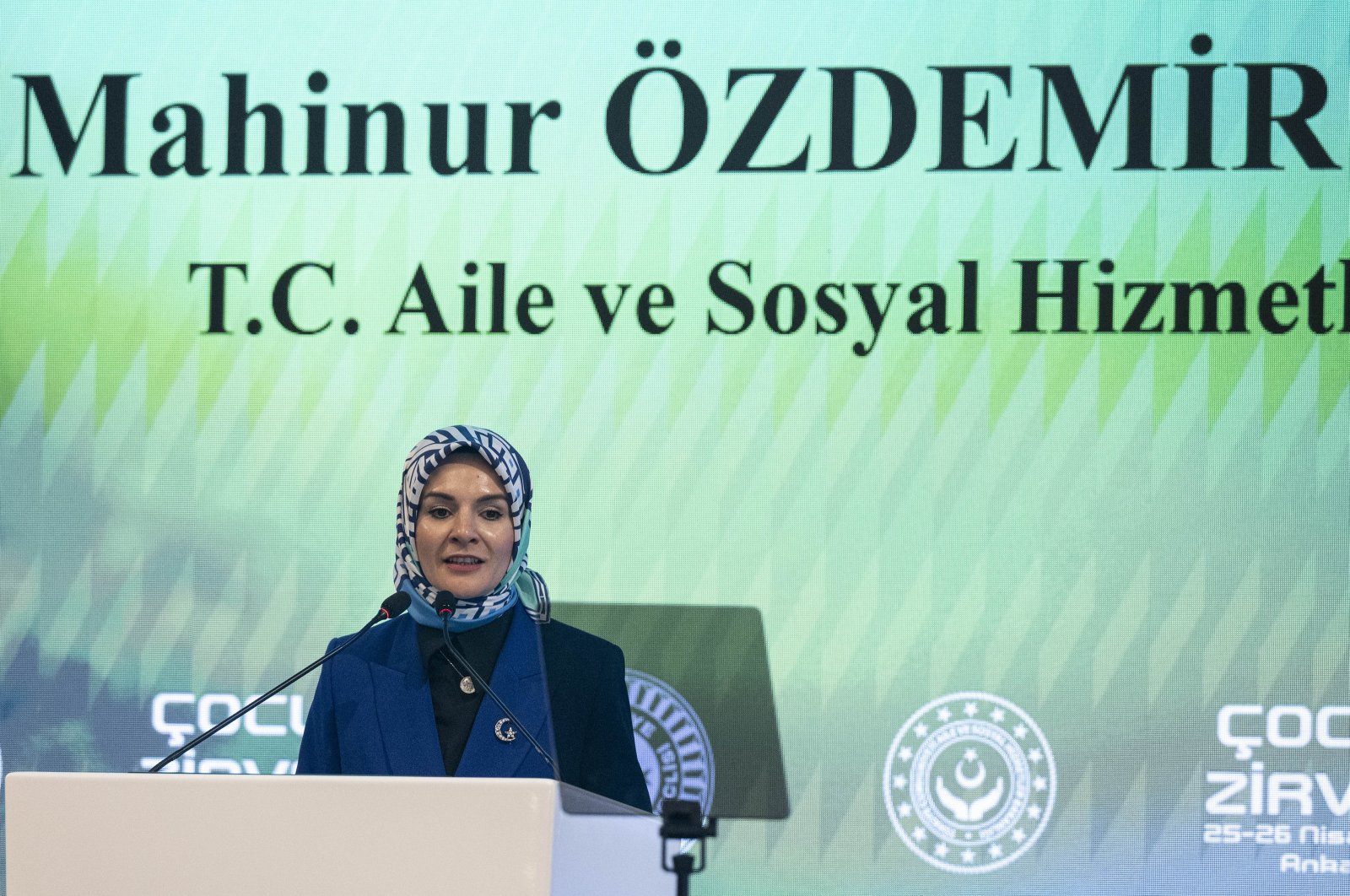 Family and Social Services Minister Mahinur Özdemir Göktaş speaks at a ministry event, Ankara, Türkiye, April 25, 2024. (AA Photo)