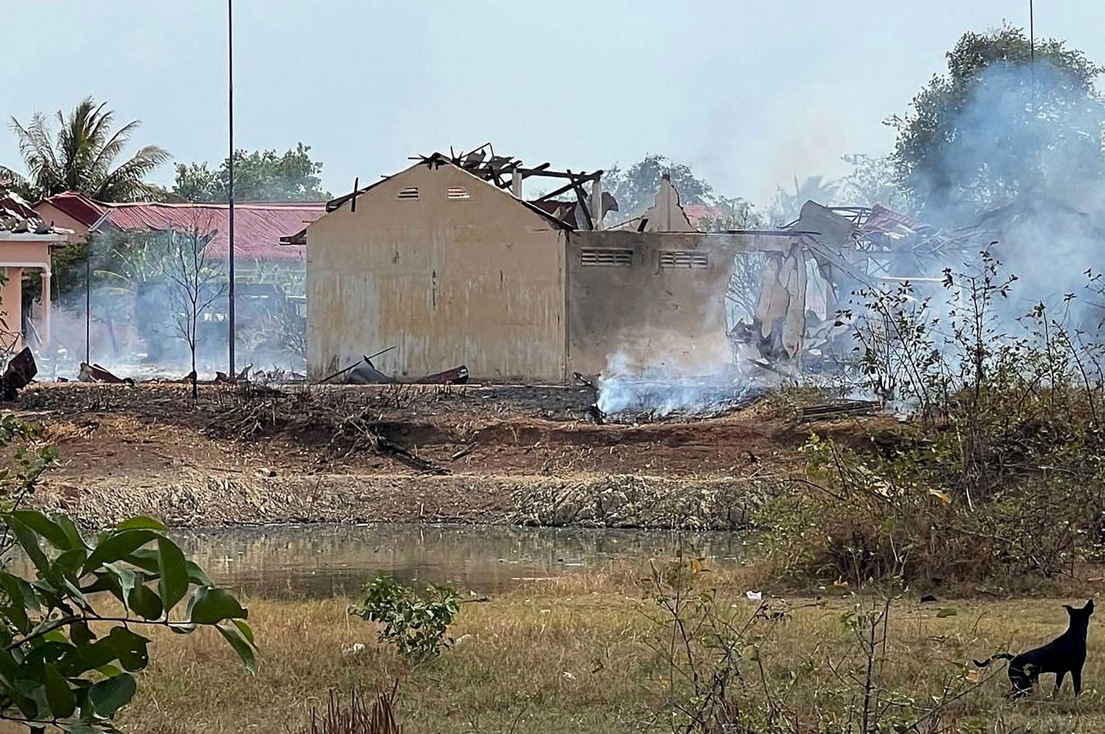 Smoke billows from the warehouse following an explosion at an army base in Kampong Speu province, Cambodia, April 27, 2024. (AFP Photo)