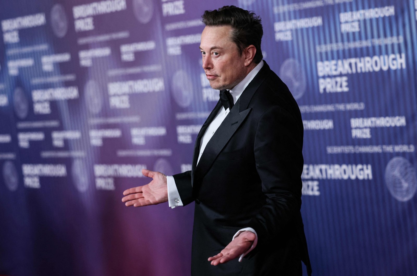 South African businessperson Elon Musk arrives at the Tenth Breakthrough Prize Ceremony at the Academy Museum of Motion Pictures, Los Angeles, California, U.S., April 13, 2024. (AFP Photo)