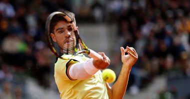 Spain&#039;s Carlos Alcaraz returns to Brazil&#039;s Thiago Seyboth Wild during the third round of the 2024 ATP Tour Madrid Open tournament tennis match at Caja Magica, Madrid, Spain, April 28, 2024. (AFP Photo)