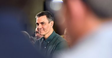 Spanish Prime Minister Pedro Sanchez smiles during a meeting in Bilbao, Spain, April 19, 2024. (AFP Photo)