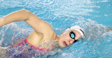 Turkish national swimmer Merve Tuncel trains for the upcoming Star Youth and Open Age Türkiye long course national team selections, Erzurum, Türkiye, April 23, 2024. (AA Photo)