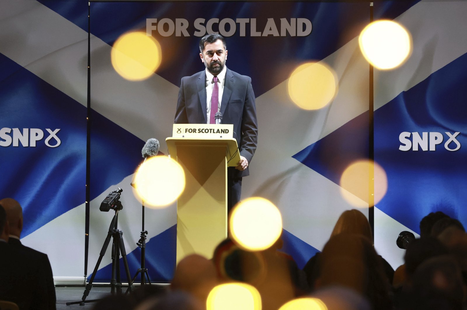 Scotland&#039;s First Minister and SNP Leader Humza Yousaf launches the party&#039;s General Election campaign at an event in Glasgow, Scotland, Jan. 12, 2024. (AP Photo)