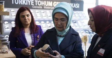 First lady Emine Erdoğan inspects the seeds within the Türkiye Seed Gene Bank, Ankara, Türkiye, April 29, 2024. (AA Photo)