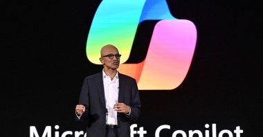 Microsoft CEO Satya Nadella delivers a speech during an event named Microsoft Build AI Day in Jakarta, Indonesia, April 30, 2024. (AFP Photo)