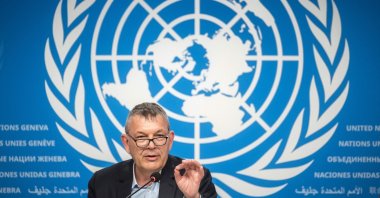 UNRWA Commissioner-General Philippe Lazzarini gestures during a news conference on the situation in the Palestinian Gaza Strip enclave, at the United Nations offices in Geneva, on April 30, 2024. (AFP Photo)