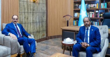 Ibrahim Kalın, the head of Türkiye&#039;s National Intelligence Organization (MIT), meets with Somali President Hassan Sheikh Mohamud in Mogadishu, April 30, 2024. (AA Photo)
