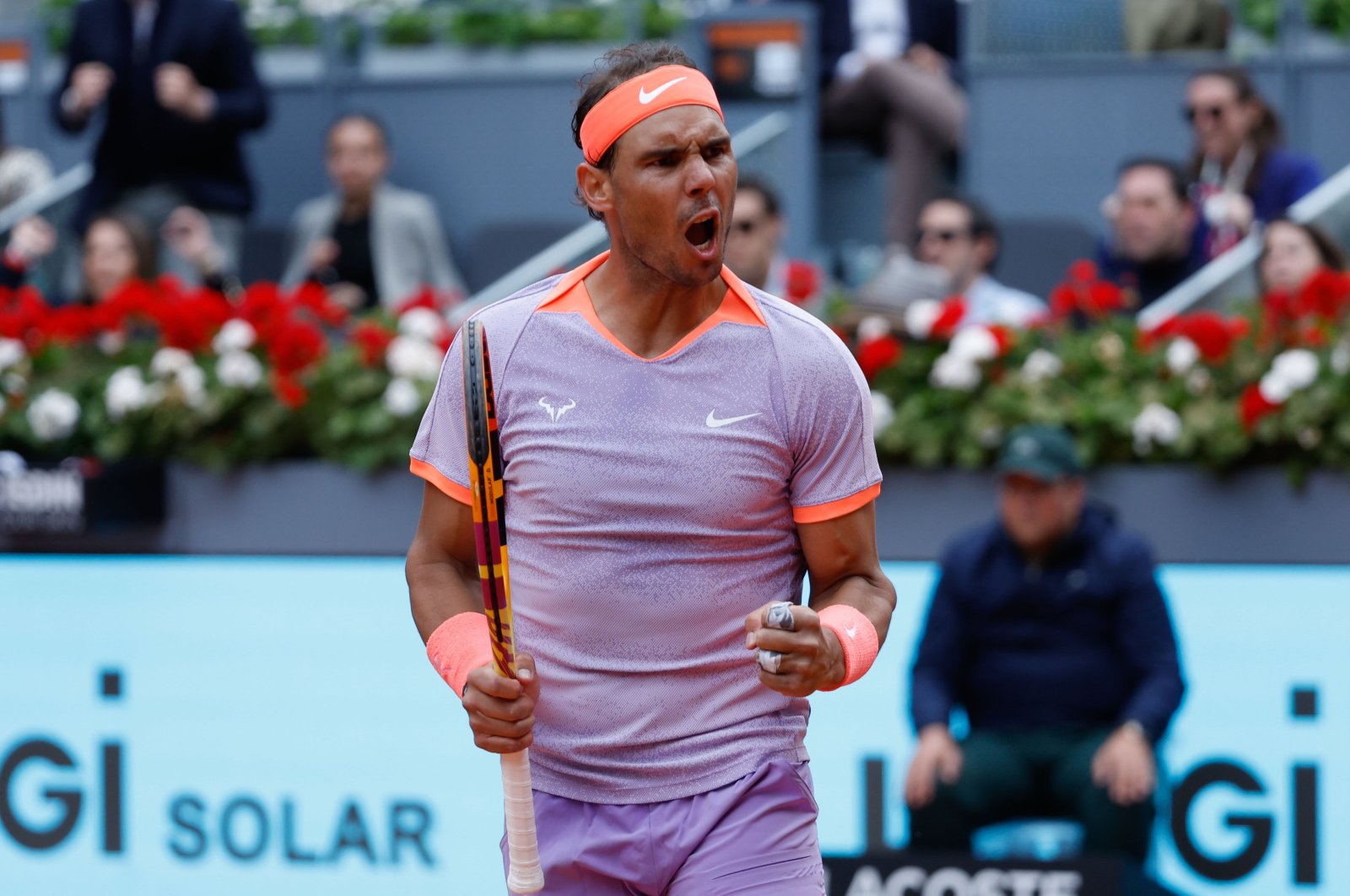 Spain&#039;s Rafael Nadal reacts during his round of 16 tennis match against Pedro Cachin at the Madrid Open tennis tournament, Madrid, Spain, April 29, 2024. (EPA Photo)
