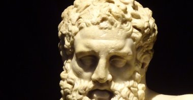 A close-up of the face of the statue of Hercules (Heracles), a Roman statue from ancient Perge, Antalya Archeology Museum. (Photo courtesy of A. Peter Dore)