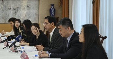 Liu Shaobin, Chinese ambassador to Türkiye, speaks to the press at the embassy in Ankara, Türkiye, April 30, 2024 (AA Photo)