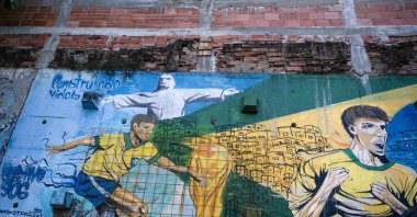 A mural painted in reference to Brazilian football is seen at the entrance of the Morro da Babilonia favela, Rio de Janeiro, Brazil, April 15, 2024. (AFP Photo)