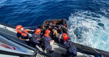 Irregular migrants pushed back by Greece are rescued off the coast of Aydin province, western Türkiye, May 2, 2024. (IHA Photos)
