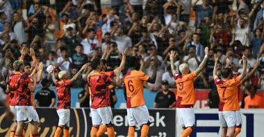 Galatasaray players wave at fans after the match against Adana Demirspor at the New Adana Stadium, Adana, Türkiye, April 26, 2024. (AA Photo)