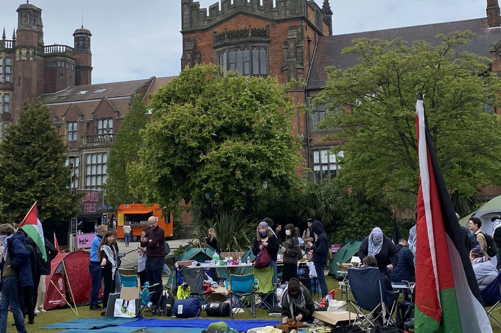 Pro-Palestinian student demonstrators set up an encampment on the Newcastle University campus, in Newcastle, U.K., May 1, 2024. (AA Photo)