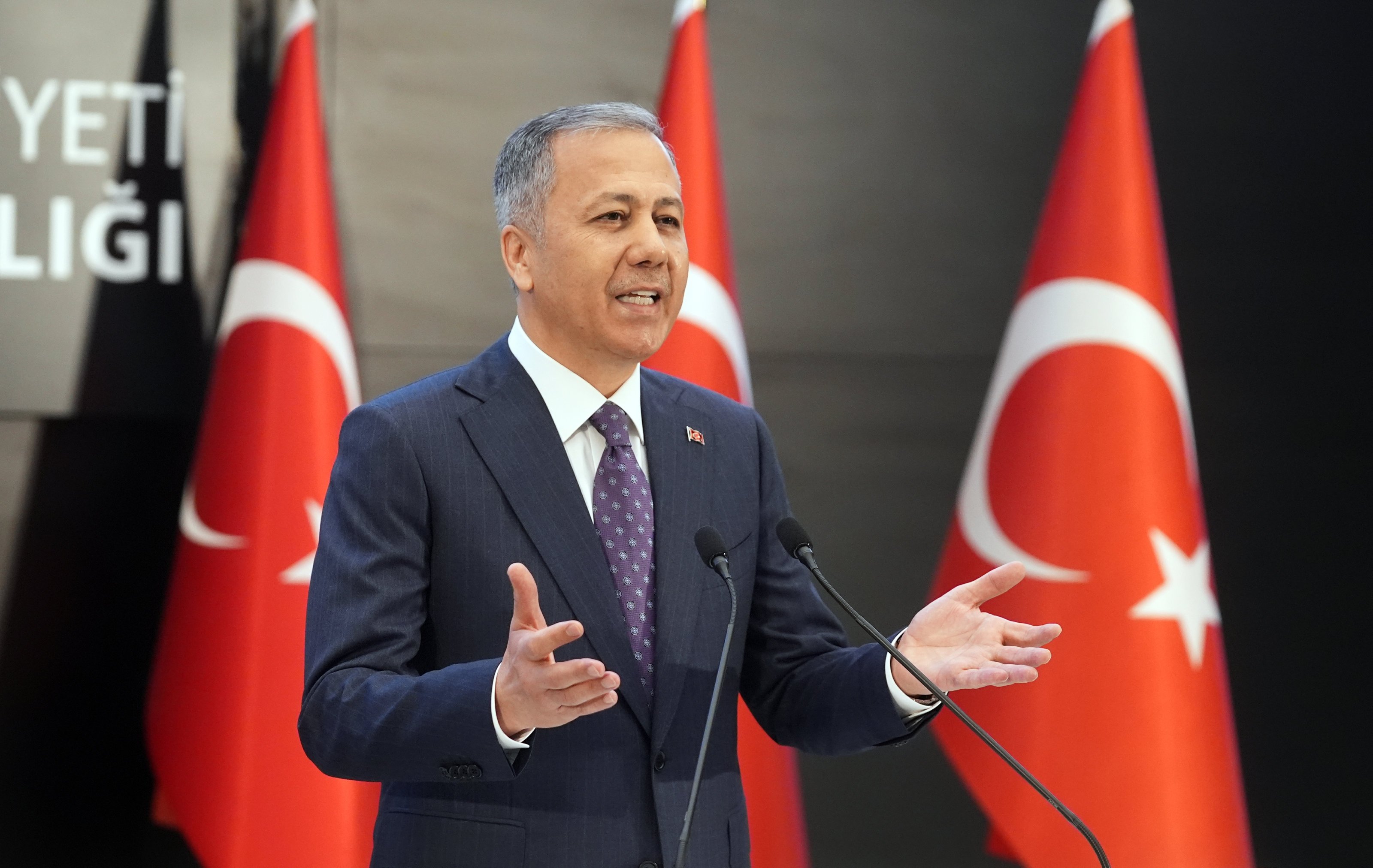 Interior Minister Ali Yerlikaya is seen at a press conference, Ankara, Türkiye, April 29, 2024. (AA Photo)