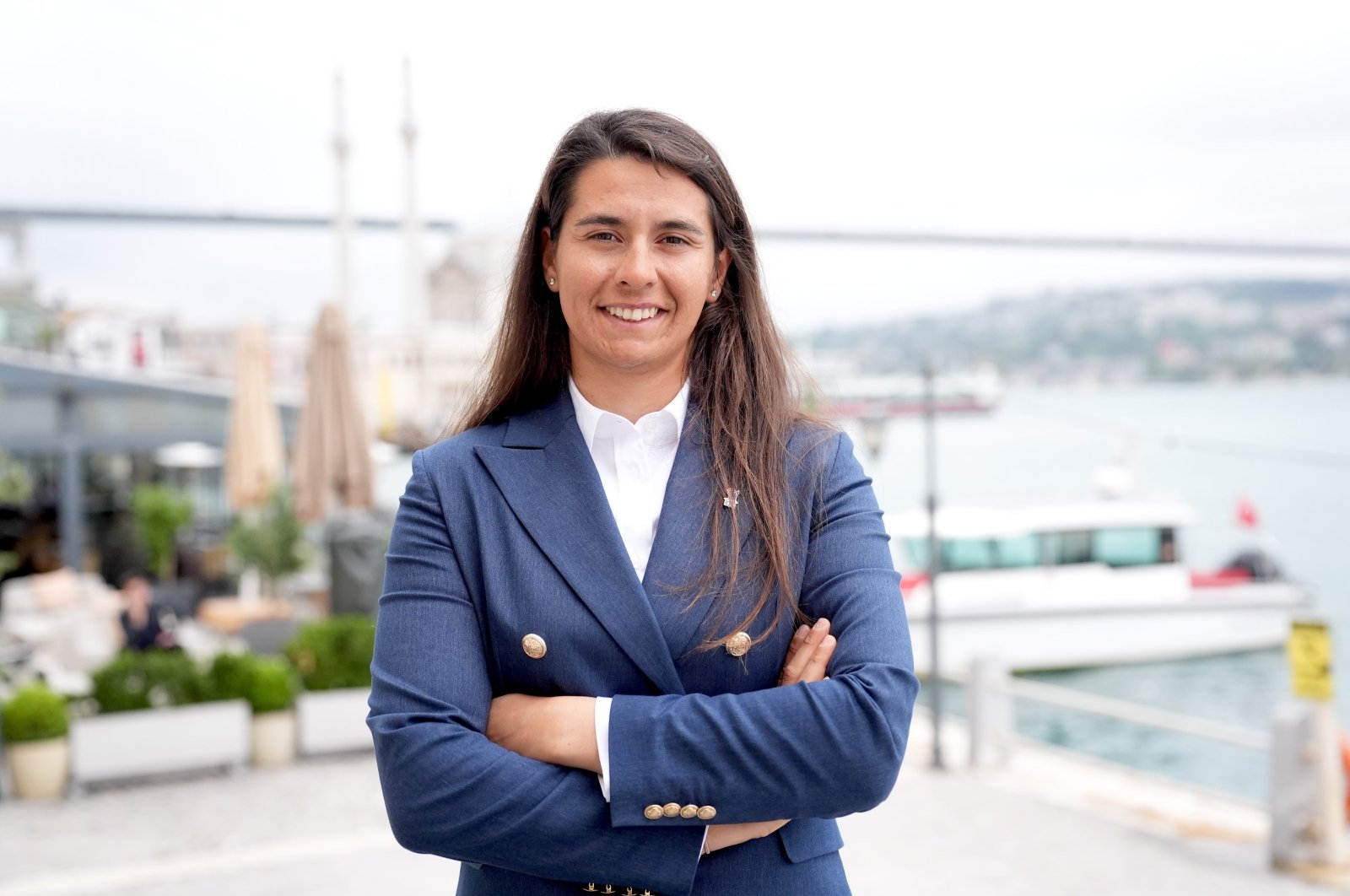 Turkish sailor Ecem Güzel poses for a photo after an interview with Anadolu Agency (AA), Istanbul, Türkiye, April 30, 2024. (AA Photo)