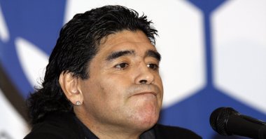 The late Argentina's national team coach Diego Maradona attends a news conference, Caracas, Venezuela, Jan. 27, 2009. (AP Photo)