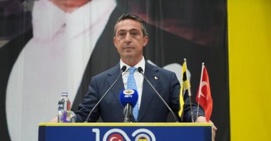 Ali Koç speaks during Fenerbahçe&#039;s Club High Council Board (YDK) meeting at Faruk Ilgaz Facilities, Istanbul, Türkiye, April 27, 2024. (AA Photo)