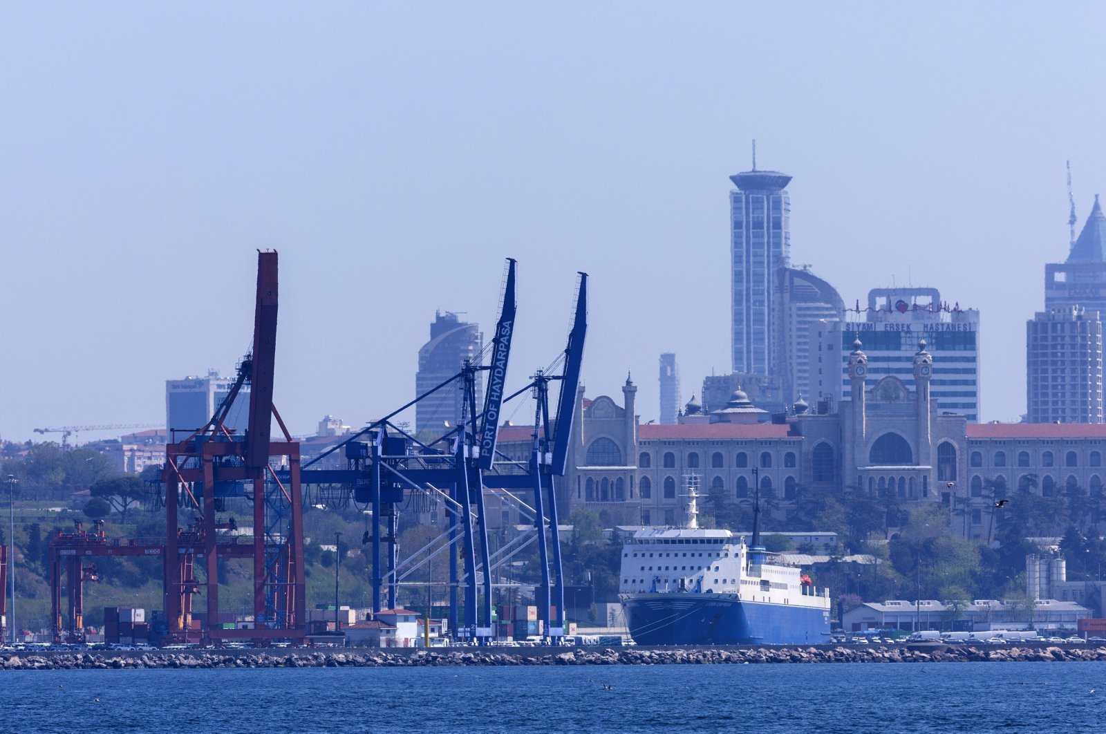 A general view of Haydarpaşa port on the Bosporus, Istanbul, Türkiye, April 9, 2024. (EPA Photo)