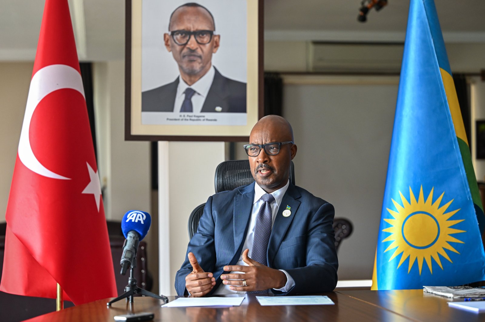 Ambassador Charles Kayonga, Rwanda’s new envoy to Türkiye, talks to Anadolu Agency (AA) at his office in Ankara, Türkiye, April 30, 2024. (AA Photo)
