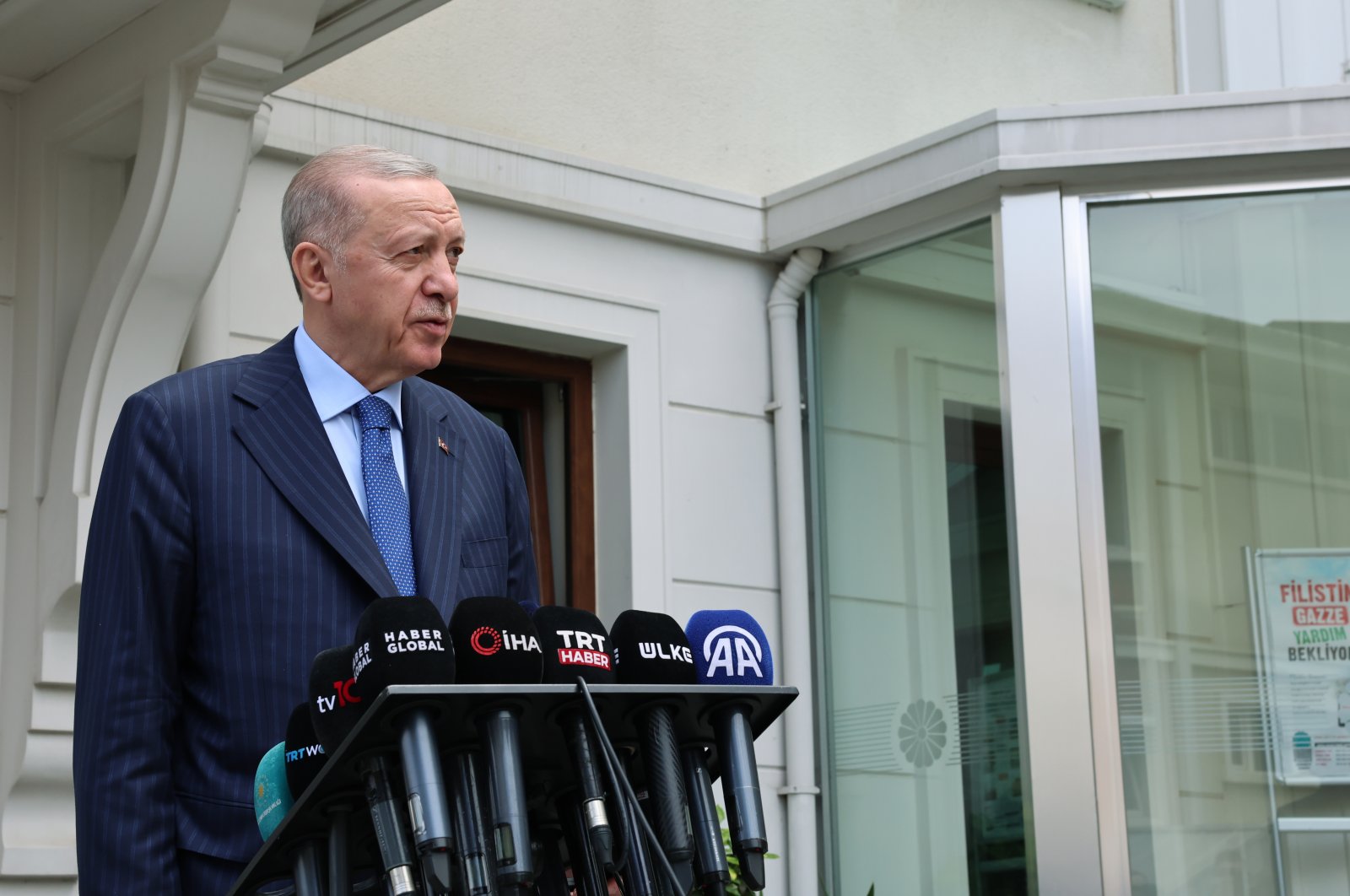 President Recep Tayyip Erdoğan speaks to reporters in Istanbul, May 3, 2024. (DHA Photo)