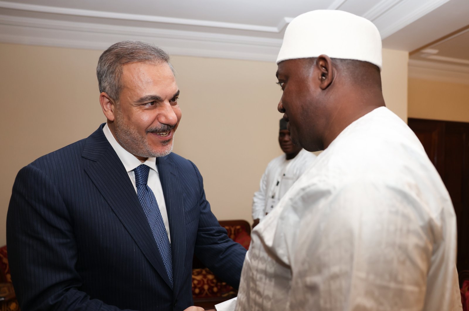 Foreign Minister Hakan Fidan meets with the President of Gambia, Adama Barrow, in Banjul on Saturday, May 4, 2024. (AA Photo)