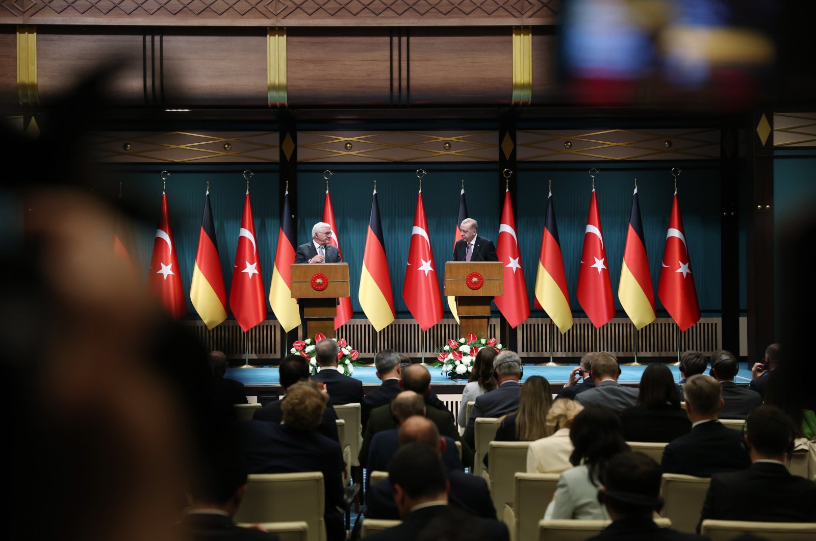 President Recep Tayyip Erdoğan and his German counterpart, Frank-Walter Steinmeier, hold a joint news conference in Ankara, Türkiye, on April 24, 2024. (IHA Photo)