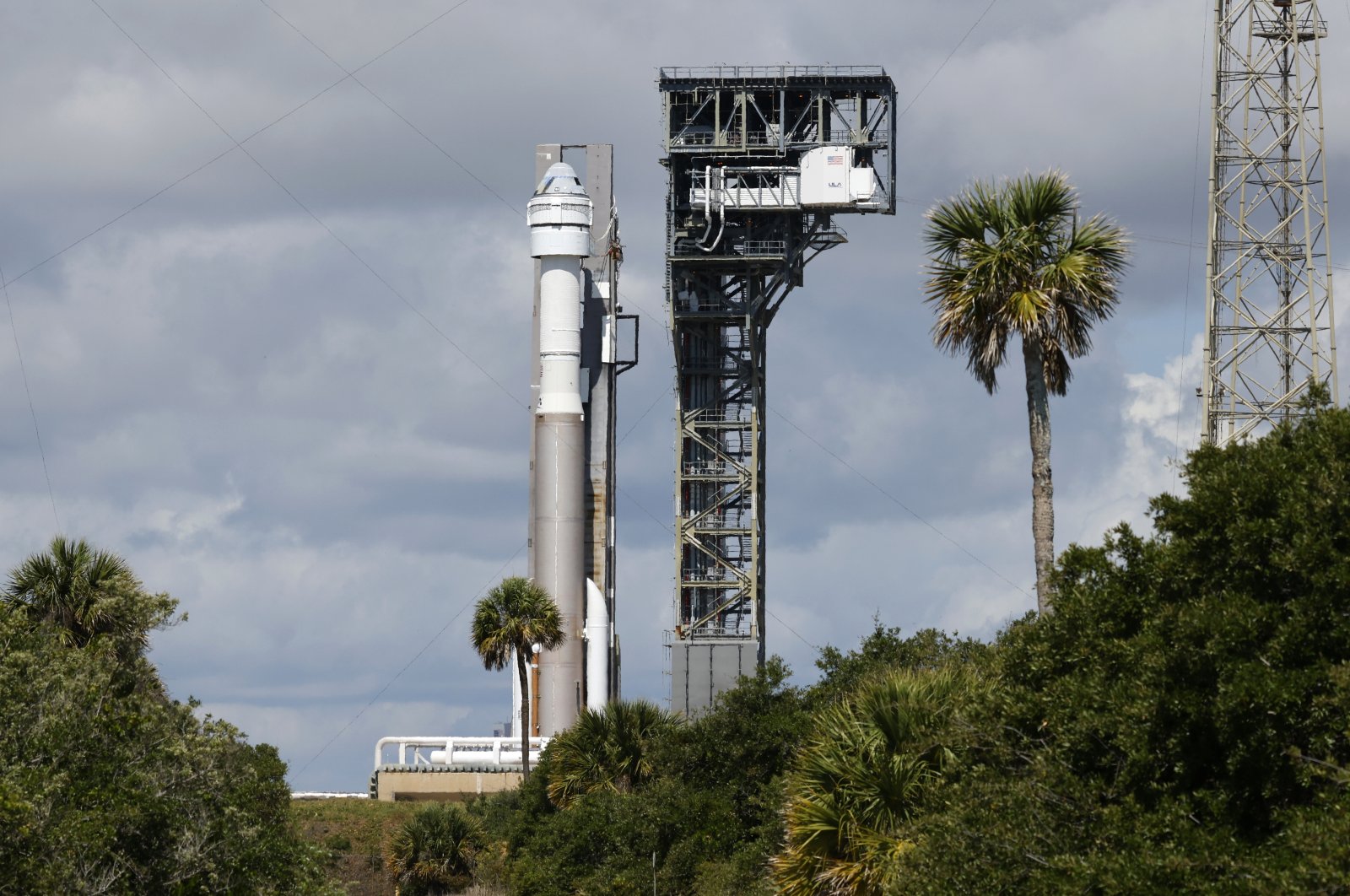 Boeing&#039;s Starliner capsule atop an Atlas V rocket is rolled out to the launch pad at Space Launch Complex 41, Cape Canaveral, Florida, U.S., May 4, 2024. (AP Photo)