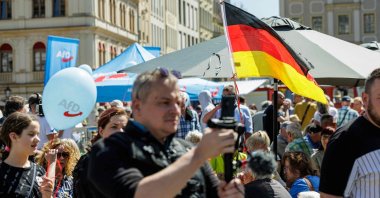 Supporters of the German far-right Alternative for Germany (AfD) party attend a campaign event in Dresden, Germany, May 1, 2024. (AFP Photo)