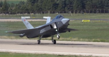 Türkiye&#039;s indigenously developed fifth-generation fighter jet, KAAN, takes off for its second test flight in Ankara, Türkiye, May 6, 2024. (AA Photo)