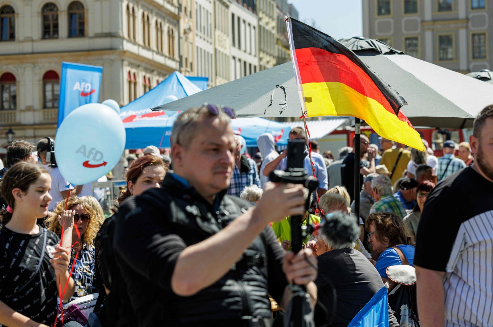 Supporters of the German far-right Alternative for Germany (AfD) party attend a campaign event in Dresden, Germany, May 1, 2024. (AFP Photo)