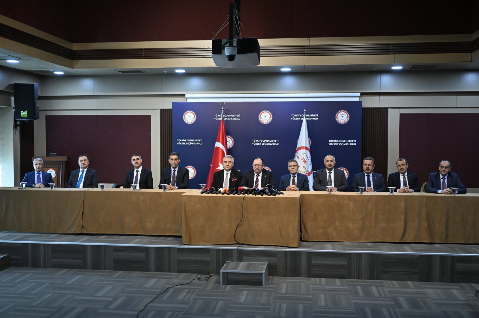 Supreme Election Council (YSK) Chair Ahmet Yener (C) announces the official election results in the capital, Ankara, Türkiye, May 6, 2024. (AA Photo)