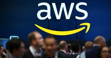 An Amazon Web Services (AWS) logo is pictured during a trade fair in Hannover Messe, Hanover, Germany, April 22, 2024. (Reuters Photo)