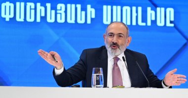 Prime Minister Nikol Pashinyan holds a press conference in Yerevan, Armenia, May 7, 2024 (AFP Photo)