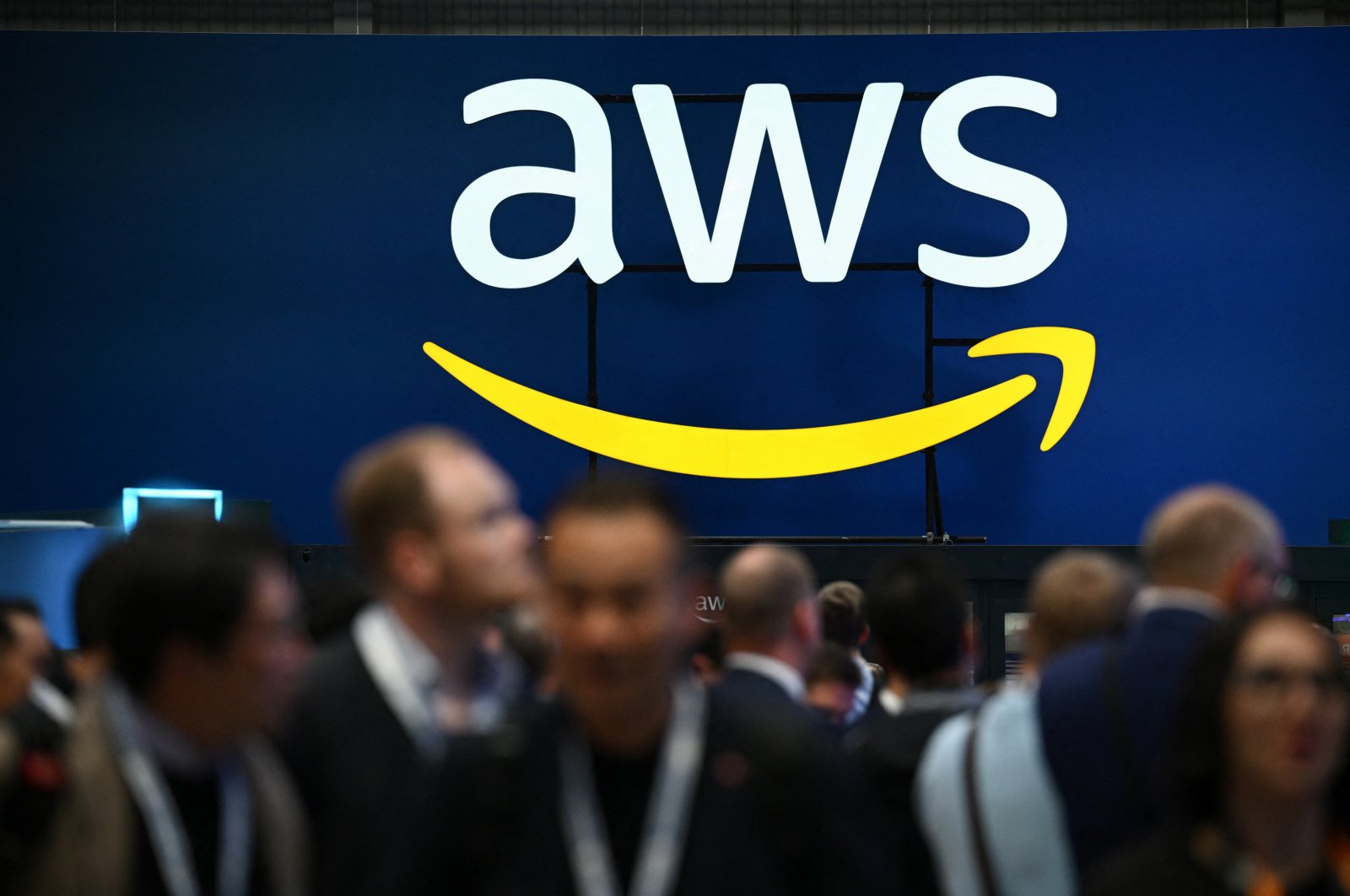 An Amazon Web Services (AWS) logo is pictured during a trade fair in Hannover Messe, Hanover, Germany, April 22, 2024. (Reuters Photo)
