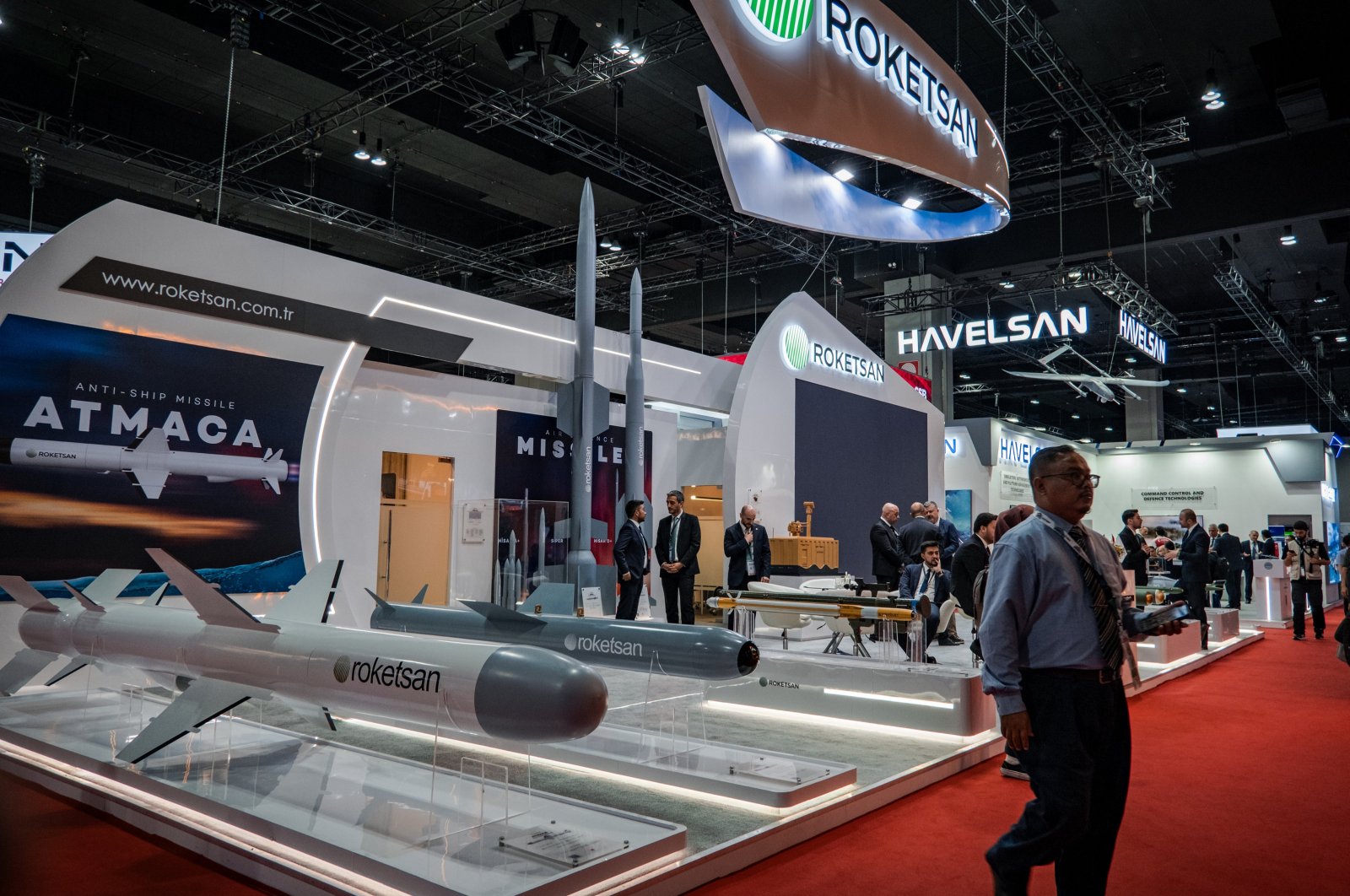 The booths of Turkish defense firms Roketsan and Havelsan are seen at the 18th Defence Services Asia Exhibition and Conference (DSA 2024), Kuala Lumpur, Malaysia, May 6, 2024. (AA Photo)