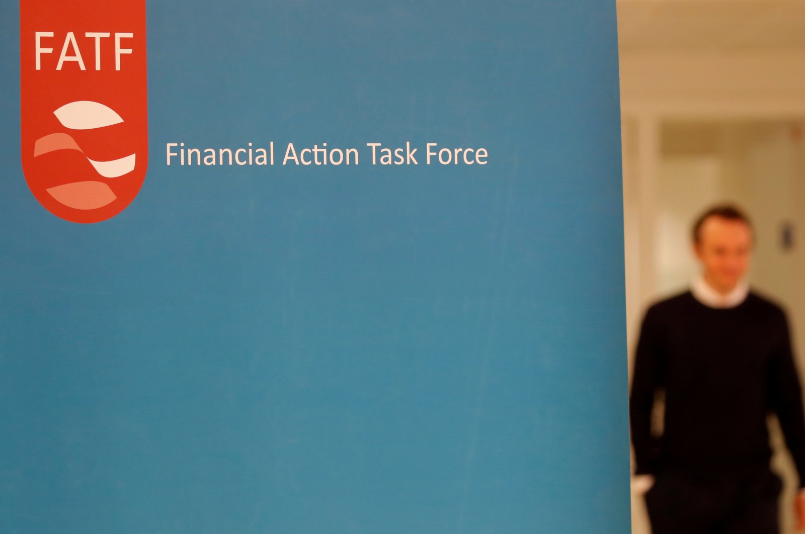 The logo of the Financial Action Task Force is seen during a news conference after a plenary session at the OECD Headquarters in Paris, France, Oct. 18, 2019. (Reuters Photo)