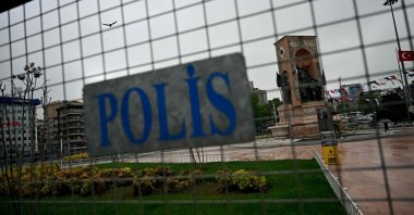 The Republic Monument is seen behind a police fence in Taksim Square, Istanbul, Türkiye, May 1, 2024. (AFP Photo)