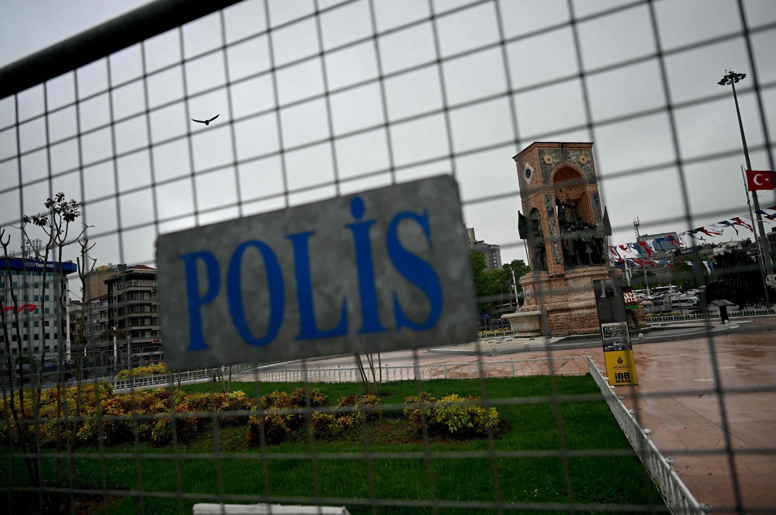 The Republic Monument is seen behind a police fence in Taksim Square, Istanbul, Türkiye, May 1, 2024. (AFP Photo)