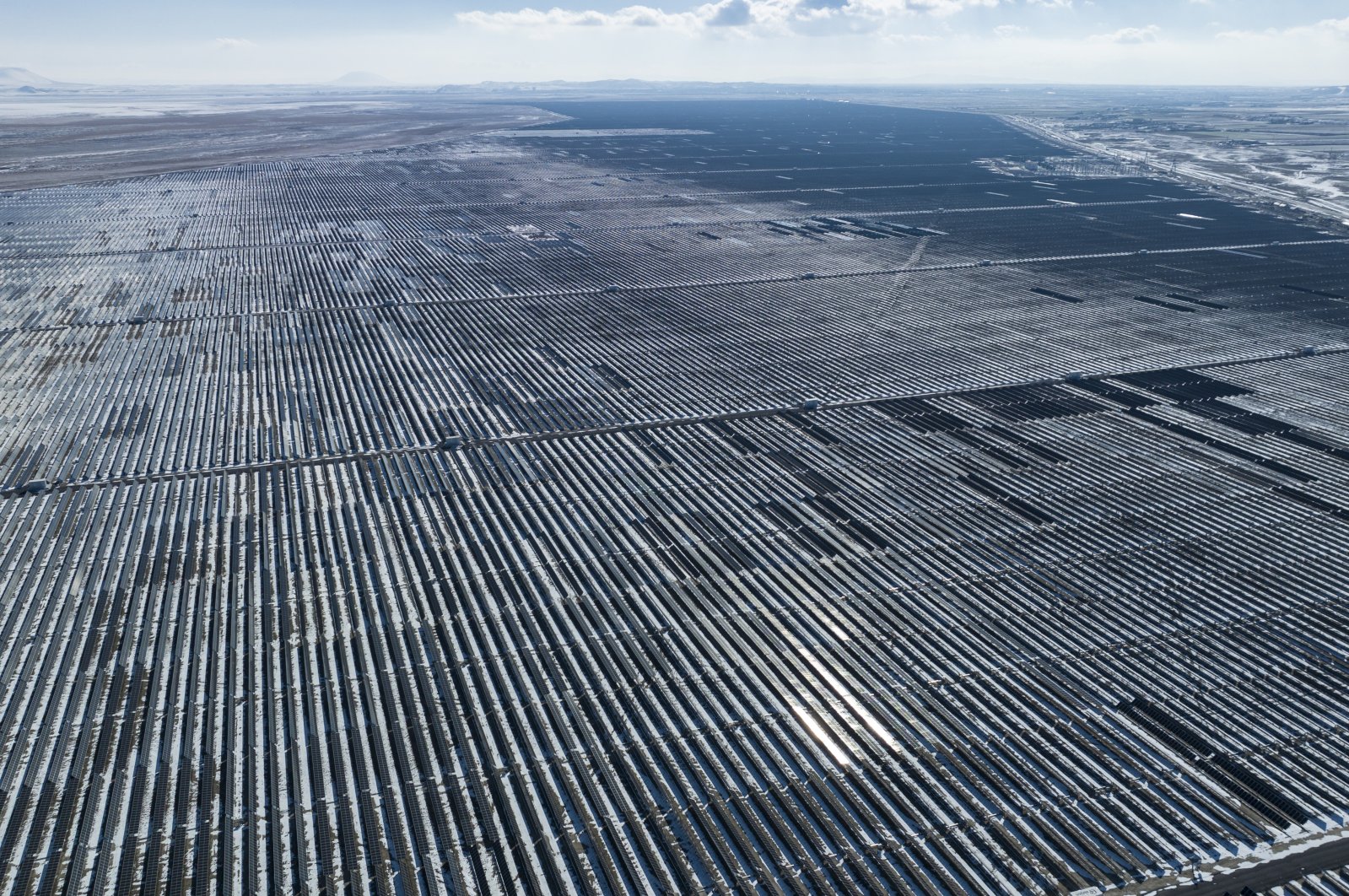 A photo taken with a drone shows the Kalyon Karapınar Solar Power Plant, the largest solar power plant in Europe and one of the largest in the world, Konya, central Türkiye, Feb. 2, 2023. (EPA Photo)