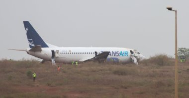 TransAir plane is seen after skidding off the runway at Blaise Diagne International Airport in Dakar, Senegal, May 9, 2024. (AA Photo)