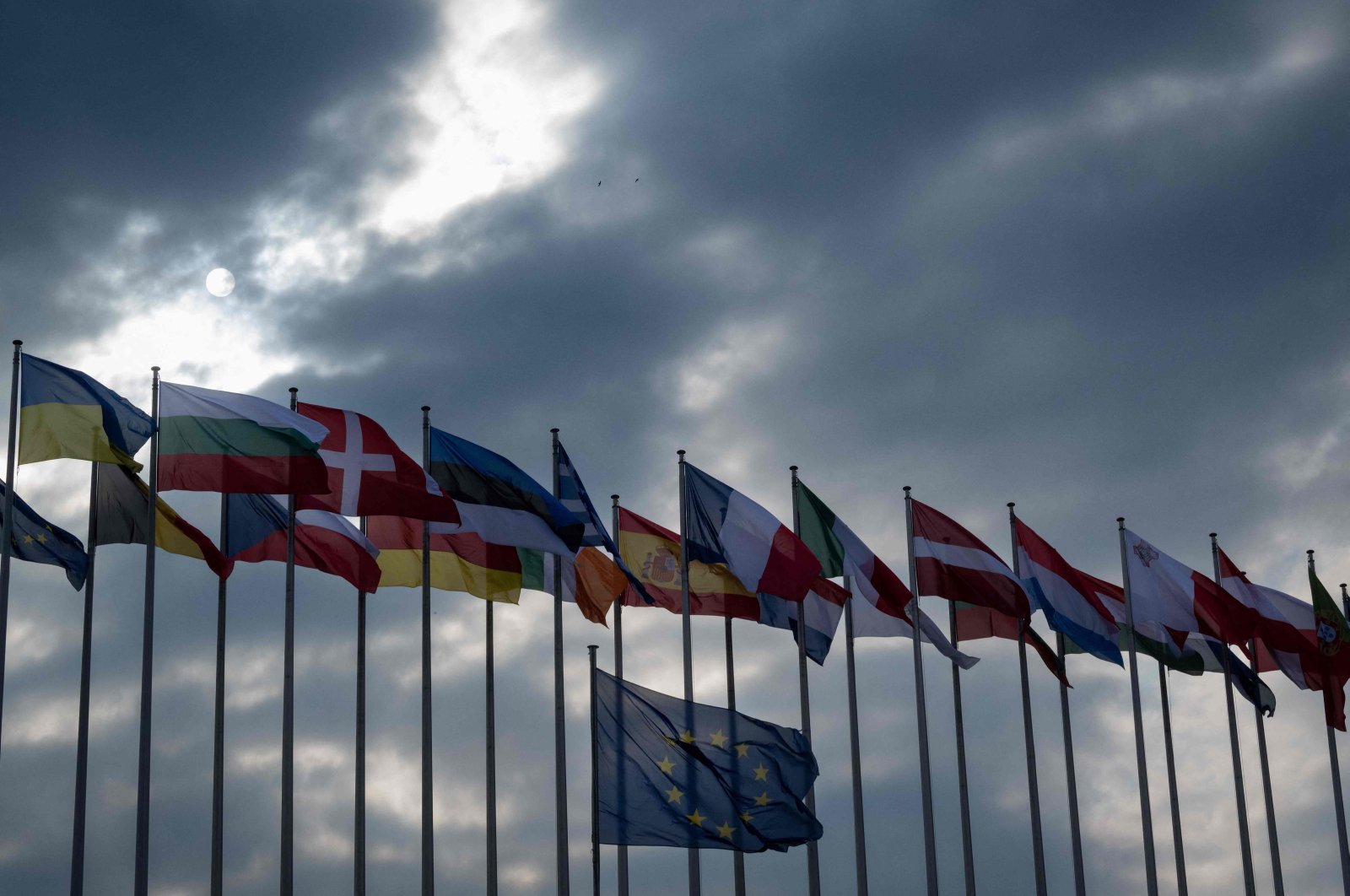European countries&#039; flags fly in front of the European Parliament building in Strasbourg, France, May 8, 2024. (AFP Photo)