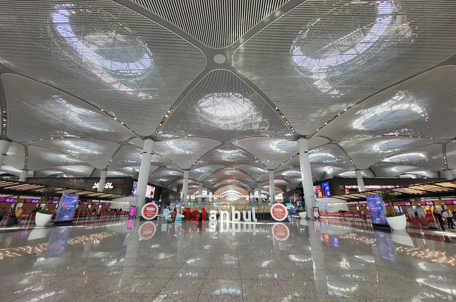 Inscription Istanbul at the hall in the new main Istanbul Airport, Istanbul, Türkiye, May 8, 2023. (Reuters Photo)