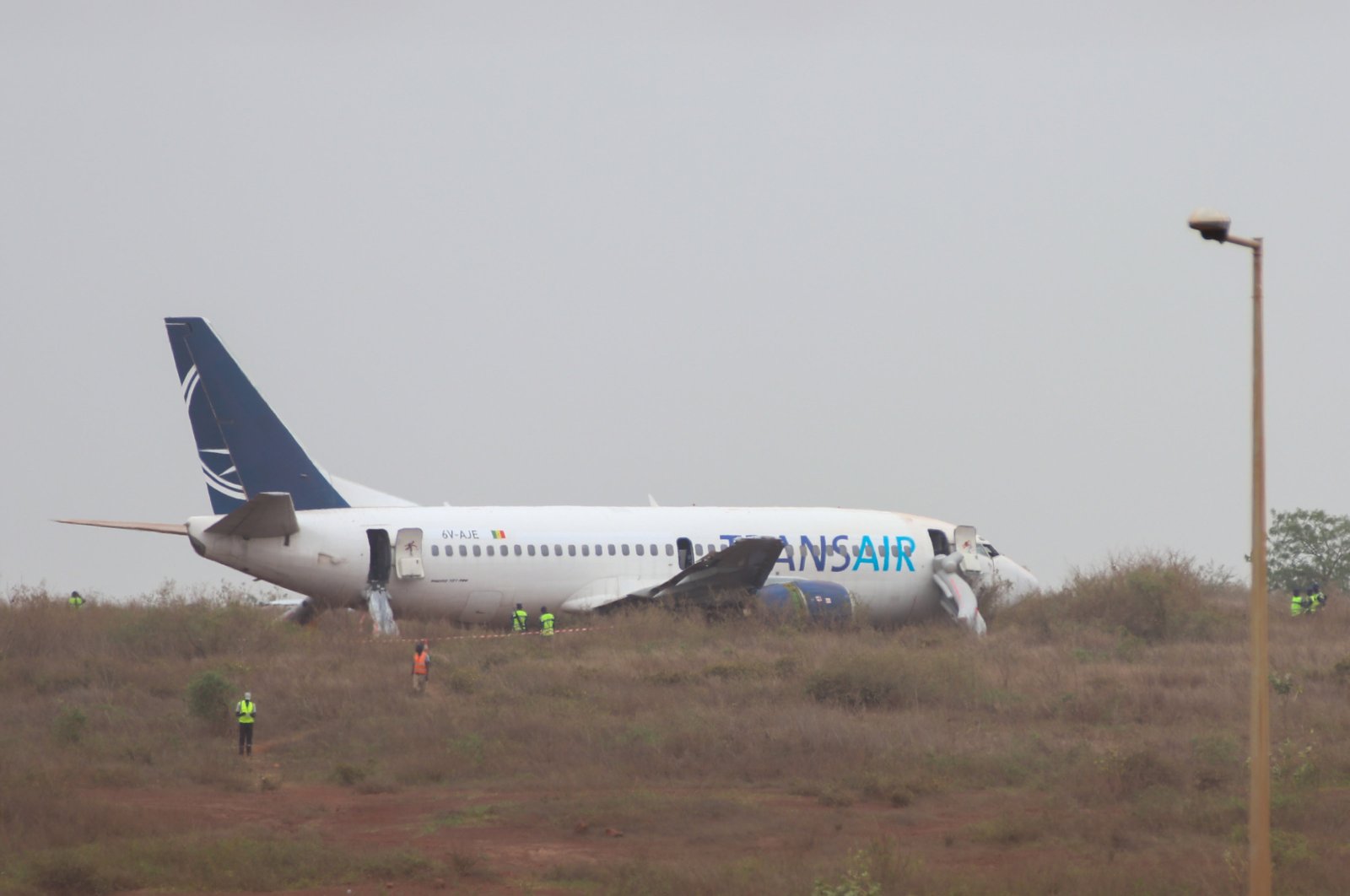 TransAir plane is seen after skidding off the runway at Blaise Diagne International Airport in Dakar, Senegal, May 9, 2024. (AA Photo)