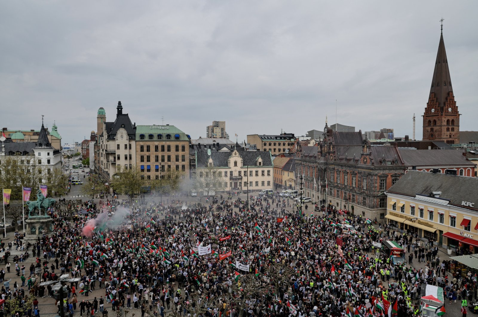 Pro-Palestinian demonstrators attend a protest against Israeli participation in the Eurovision song contest, in Malmo, Sweden, May 9, 2024. (Reuters Photo)