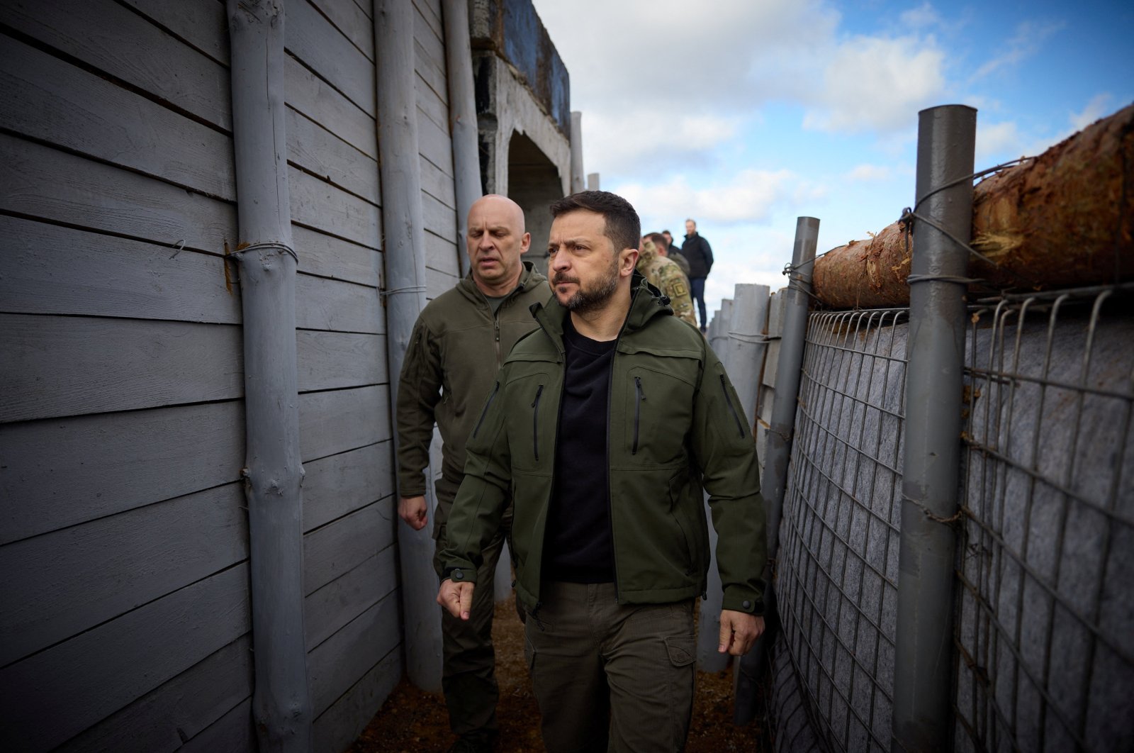 Ukraine&#039;s President Volodymyr Zelenskyy inspects new fortifications for Ukrainian servicemen in Donetsk region, Ukraine, April 19, 2024. (Reuters Photo)