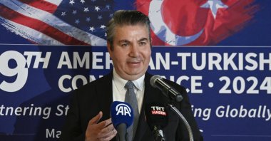 Türkiye’s ambassador to Washington Sedat Önal speaks at the 39th American-Turkish Conference, Washington, U.S., May 9, 2024. (AA Photo)