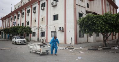 Palestinians work on rehabilitating the devastated Nasser Hospital in Khan Younis in the southern Gaza Strip, Palestine, May 2, 2024. (AFP Photo)