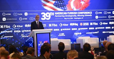 Trade Minister Ömer Bolat speaks during the American-Turkish Conference in Washington, U.S., May 9, 2024. (AA Photo)