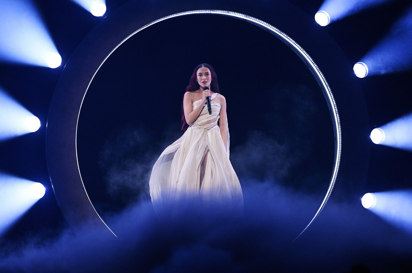 Eden Golan, representing Israel with the song &quot;Hurricane,&quot; performs during the second semifinal of the 68th edition of the Eurovision Song Contest (ESC) at the Malmo Arena, Malmo, Sweden, May 9, 2024. (EPA Photo)